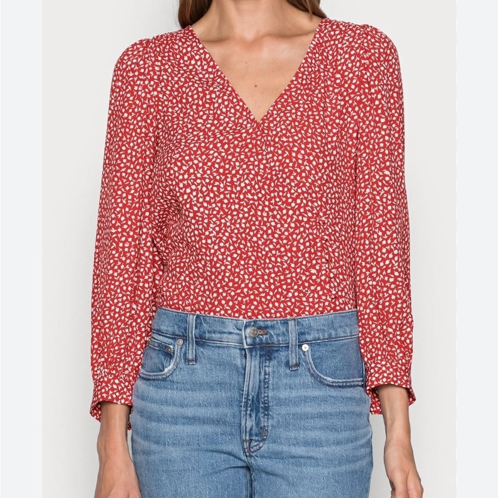Madewell Kinston Side-Button Wrap Top in Park Picnic